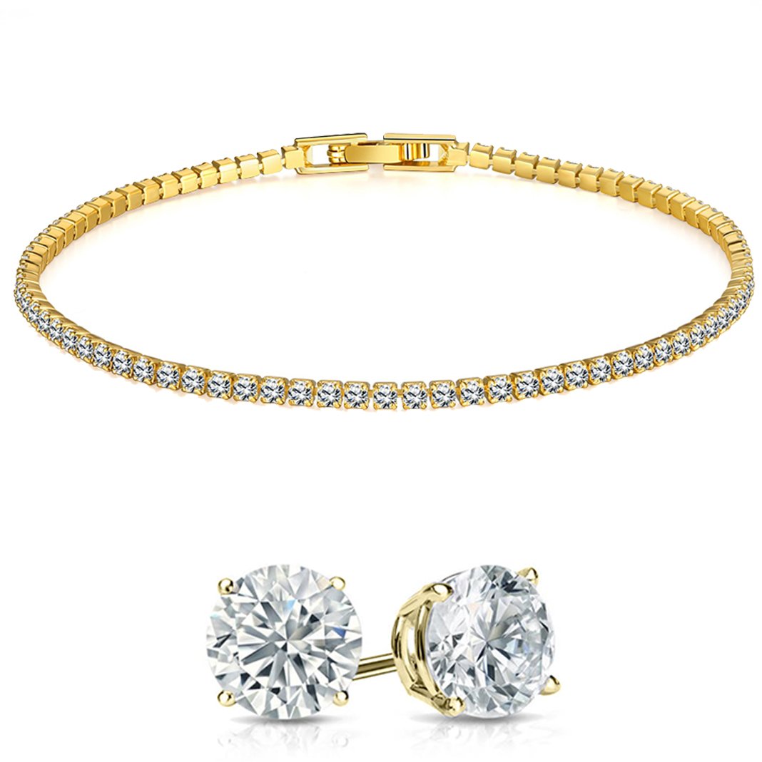 Stud Earrings and Tennis Bracelet Set Made with Crystals