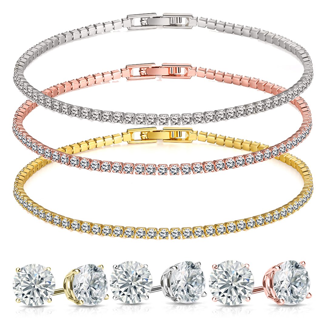 Stud Earrings and Tennis Bracelet Set Made with Crystals