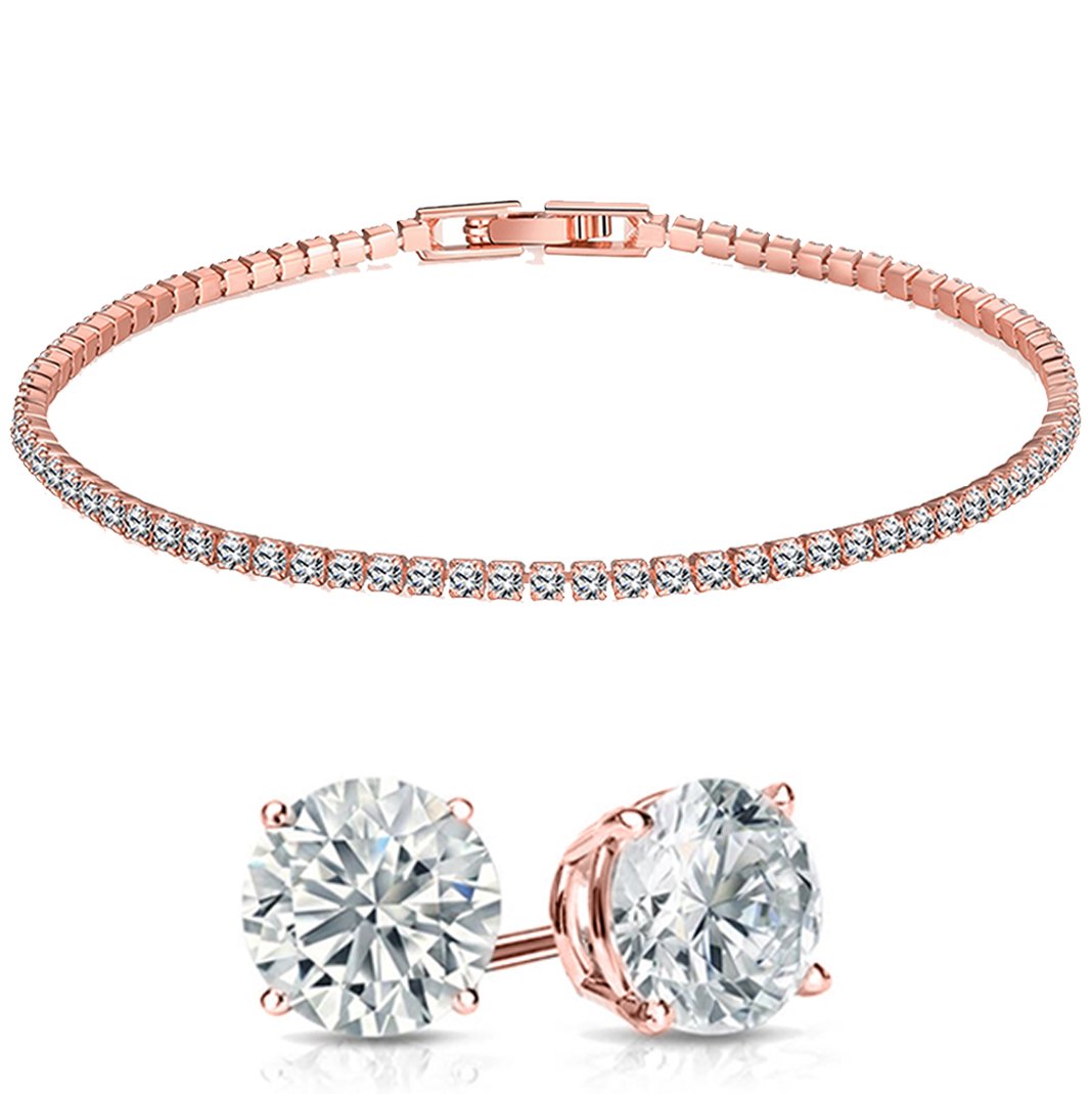 Stud Earrings and Tennis Bracelet Set Made with Crystals