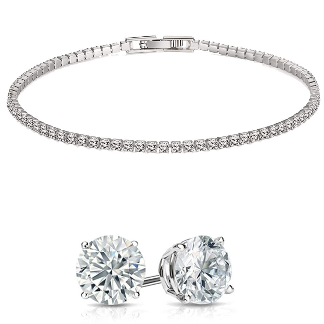 Stud Earrings and Tennis Bracelet Set Made with Crystals