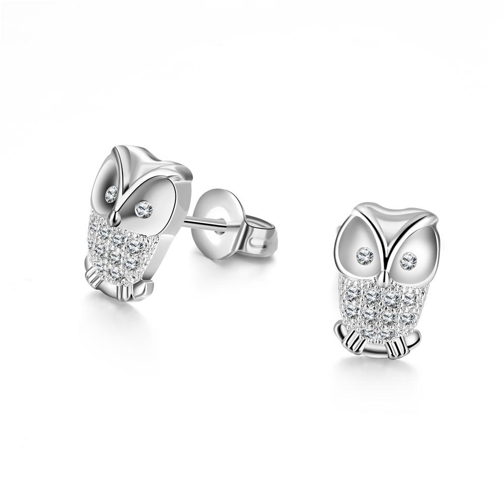 Elements Pav'e Owl Studs in 18K White Gold