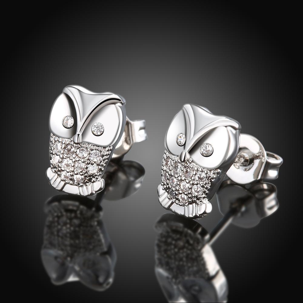 Elements Pav'e Owl Studs in 18K White Gold