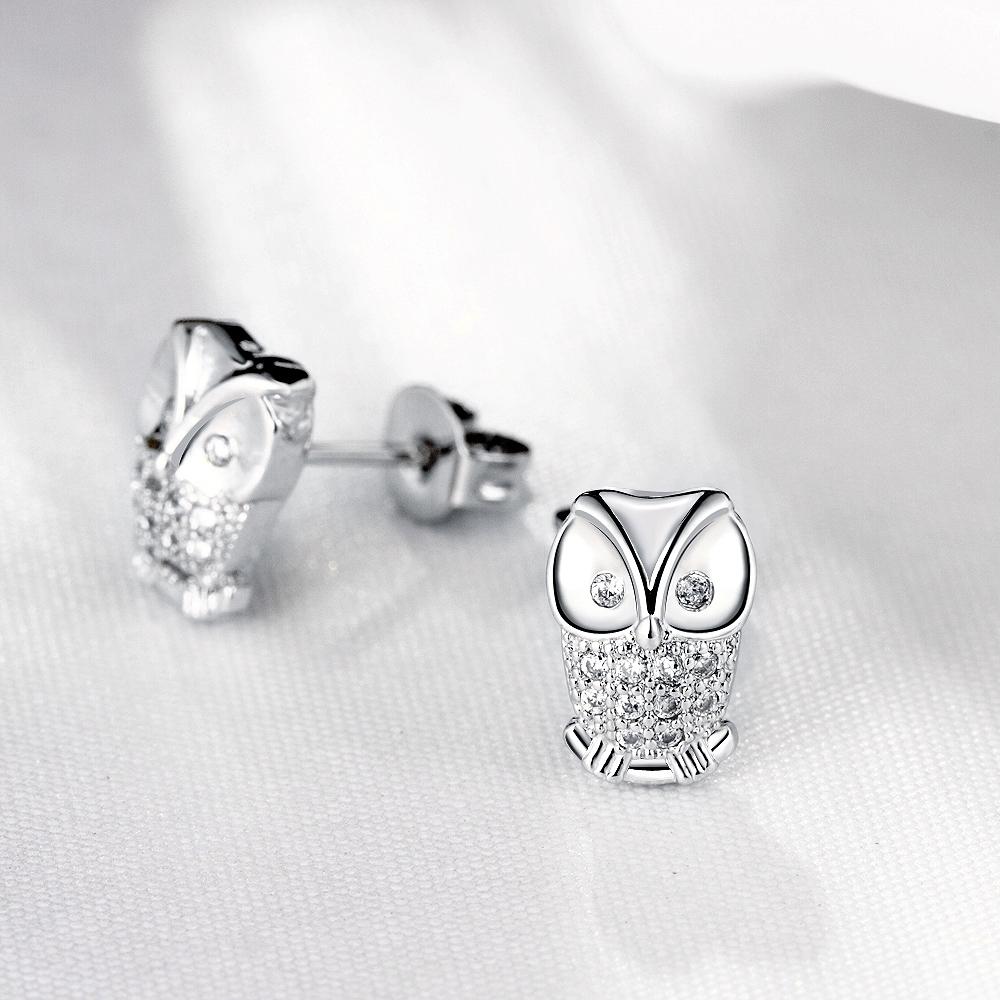 Elements Pav'e Owl Studs in 18K White Gold
