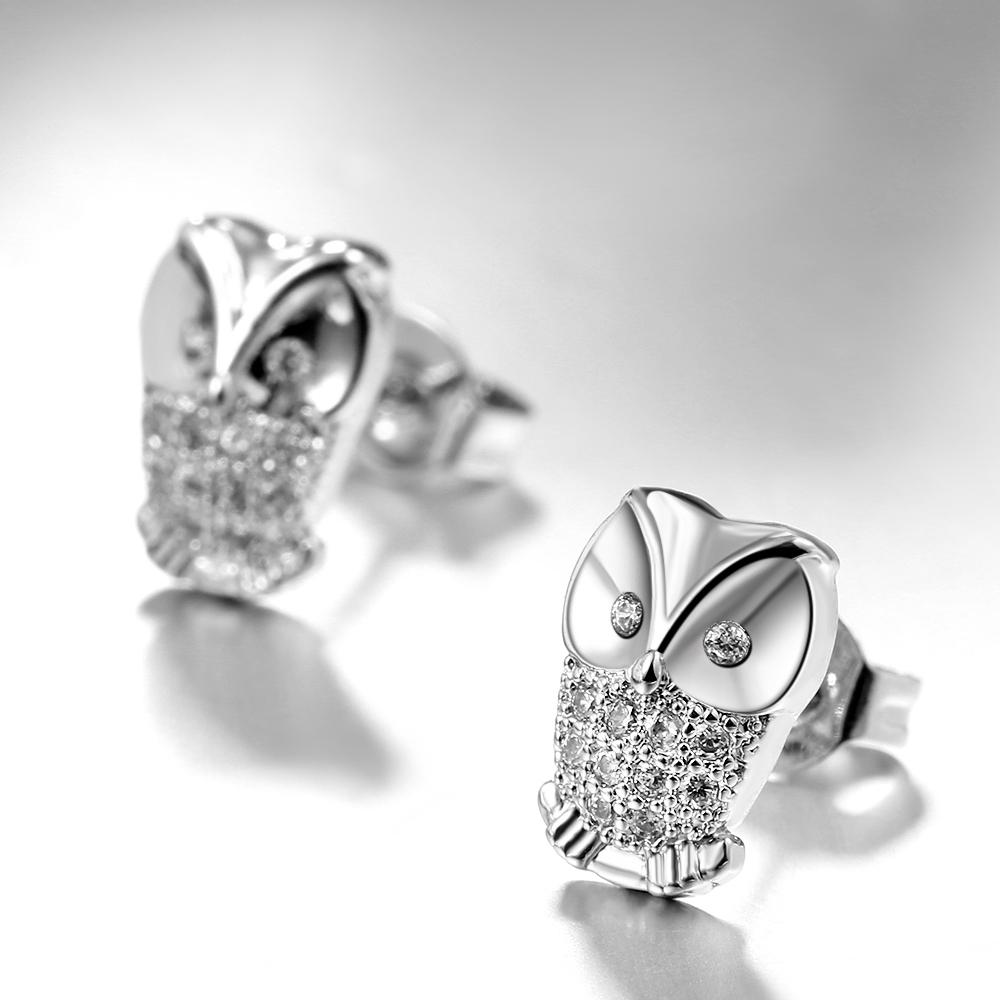 Elements Pav'e Owl Studs in 18K White Gold