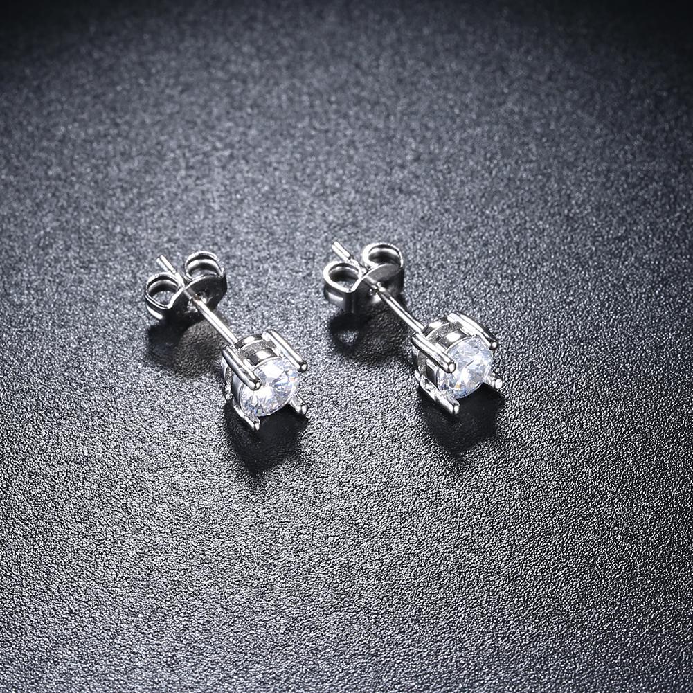 Pave Halo Disc Necklace & Stud Earring With Austrian Crystals with Luxe Box - 18K White Gold