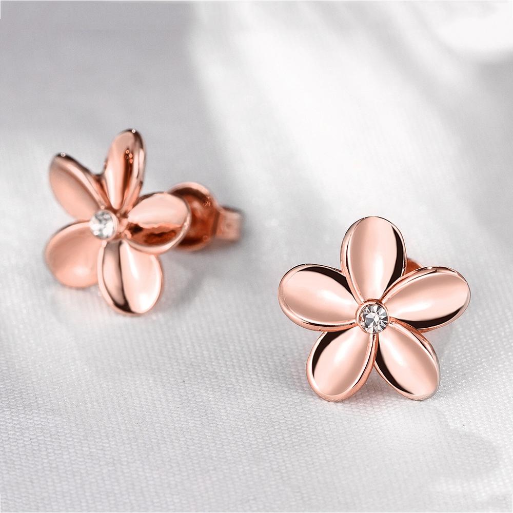 Crystal Flower Stud Earring in 18K Rose Gold Plated
