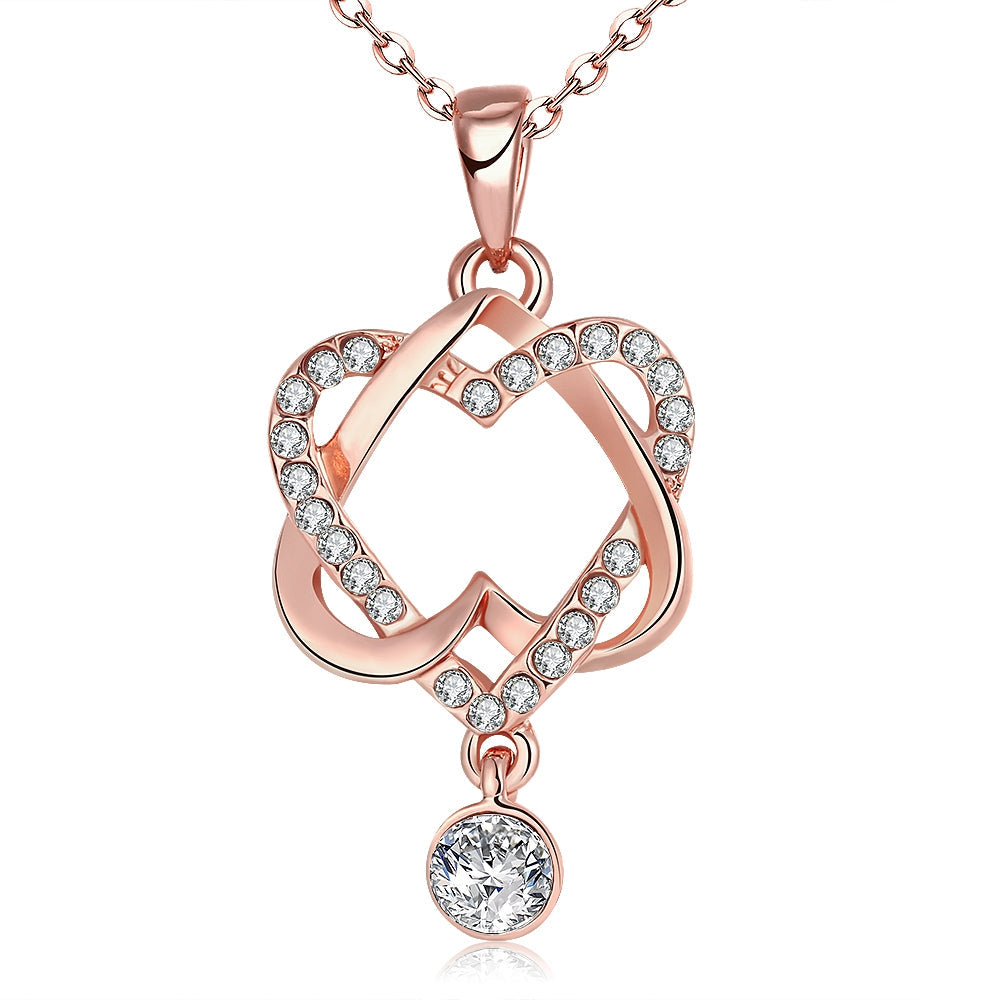 Intertwined Heart Necklace in 18K Rose Gold Plated Crystals