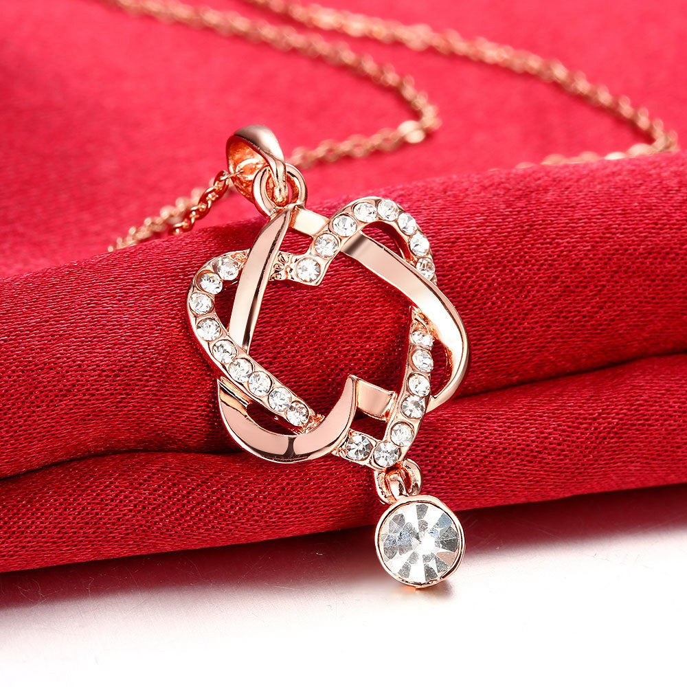 Intertwined Heart Necklace in 18K Rose Gold Plated Crystals