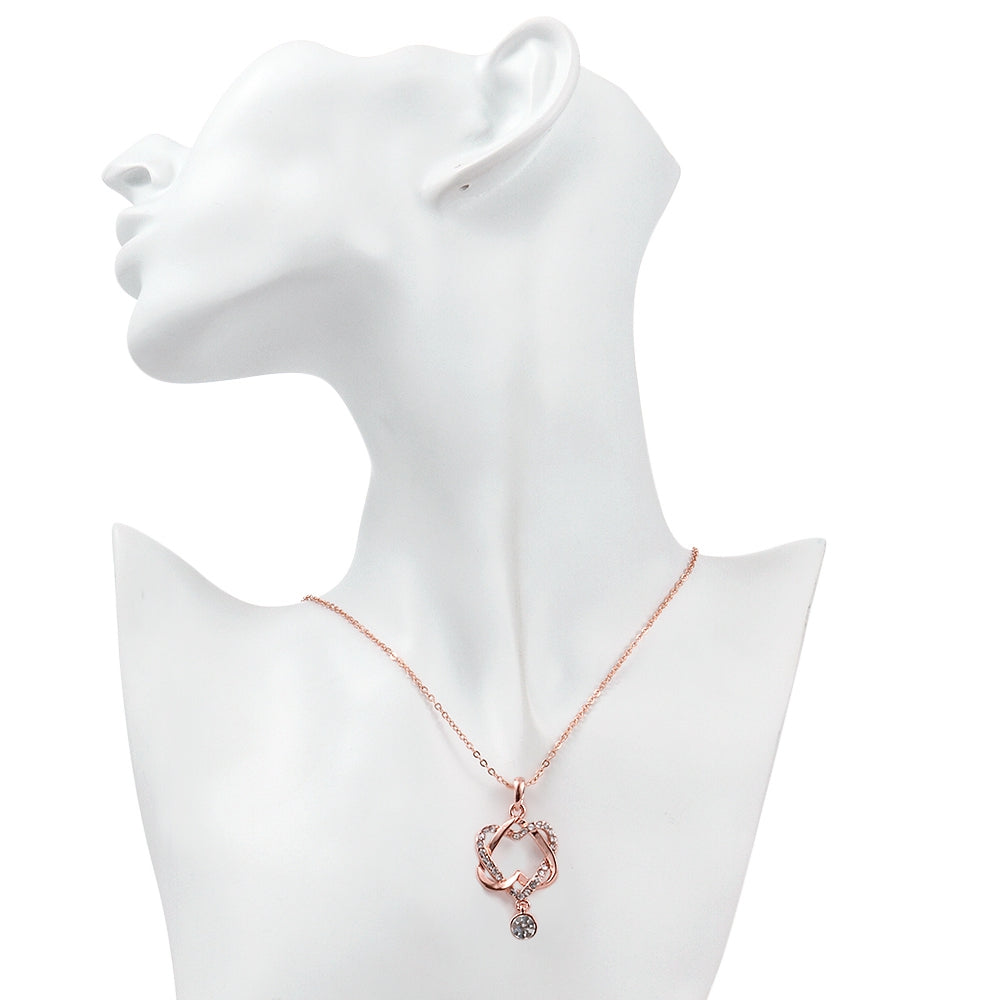 Intertwined Heart Necklace in 18K Rose Gold Plated Crystals