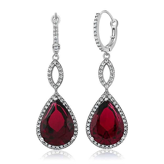 Ruby Pave Teardrop Infinity Drop Embellished with Crystals in 18K White Gold Plated