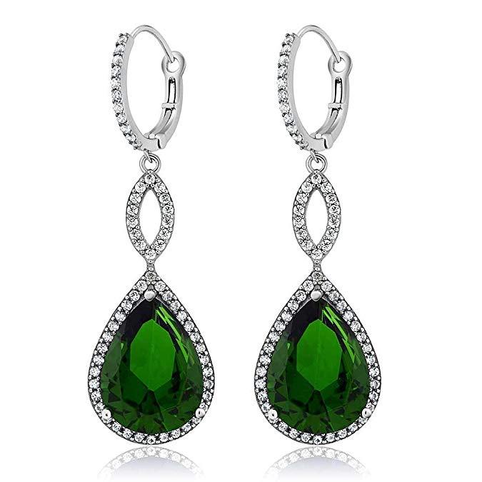 Emerald Pave Teardrop Infinity Drop Embellished with Swarovski Crystals in 18K White Gold Plated, Earring, ALILY , ALILY jewelryjewelry deals, swarovski crystal jewelry, groupon jewelry,, jewelry for mom,