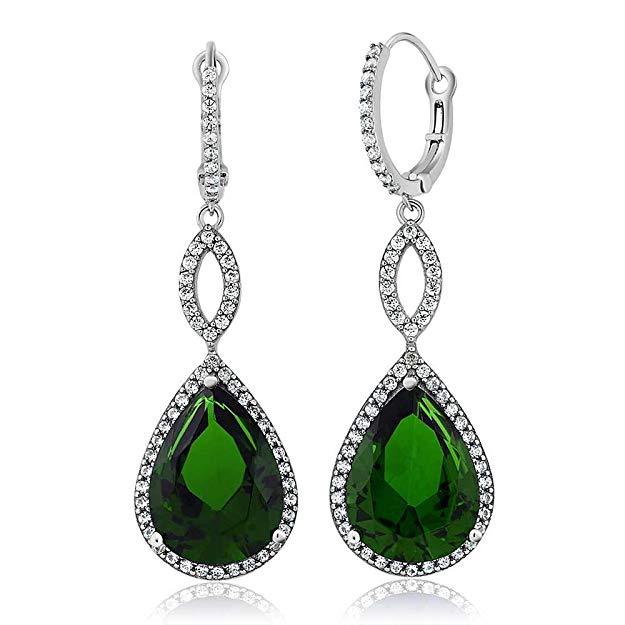 Emerald Pave Teardrop Infinity Drop Embellished with Swarovski Crystals in 18K White Gold Plated, Earring, ALILY , ALILY jewelryjewelry deals, swarovski crystal jewelry, groupon jewelry,, jewelry for mom,