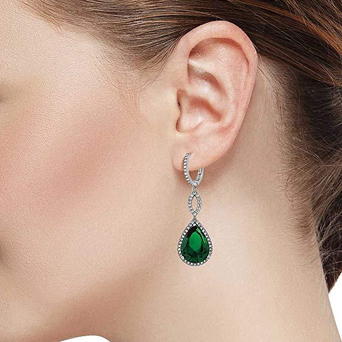 Emerald Pave Teardrop Infinity Drop Embellished with Swarovski Crystals in 18K White Gold Plated, Earring, ALILY , ALILY jewelryjewelry deals, swarovski crystal jewelry, groupon jewelry,, jewelry for mom,