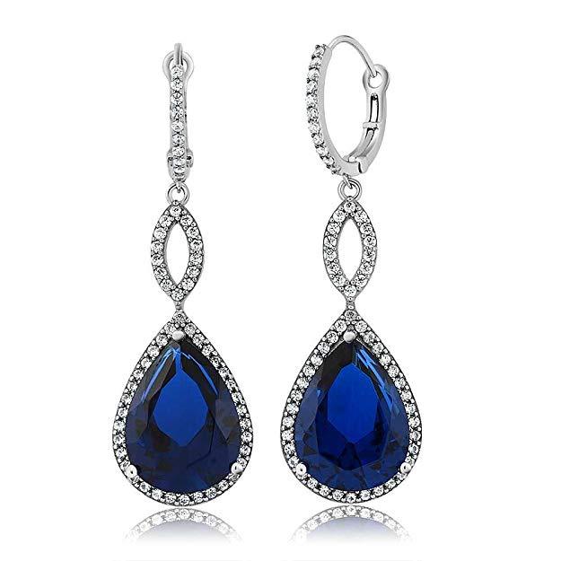 Sapphire Pave Teardrop Infinity Drop Embellished with Crystals in 18K White Gold Plated