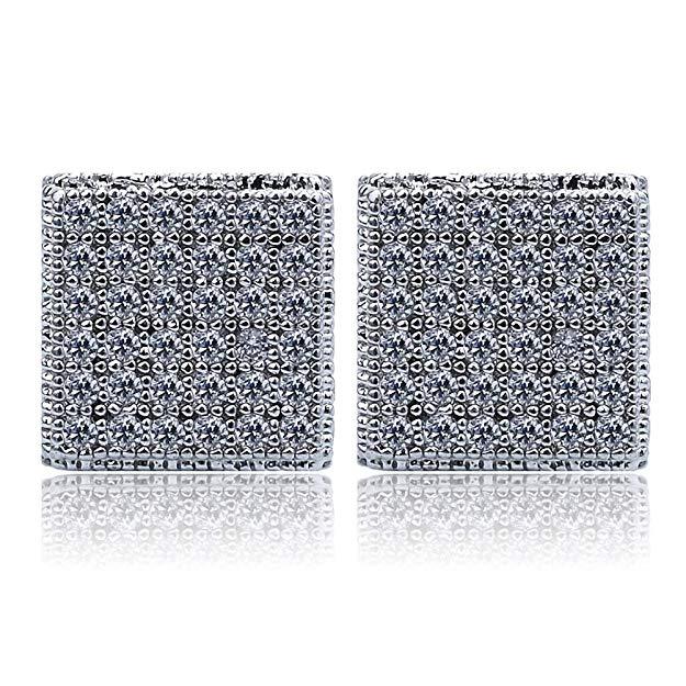 Pave Square Stud Earring Embellished with Crystals in 18K White Gold Plated