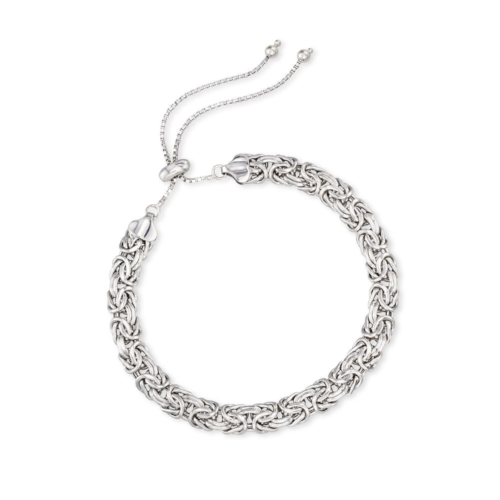 New York Design 14K White Gold Plating Byzantine Design Pull Clasp Bracelet