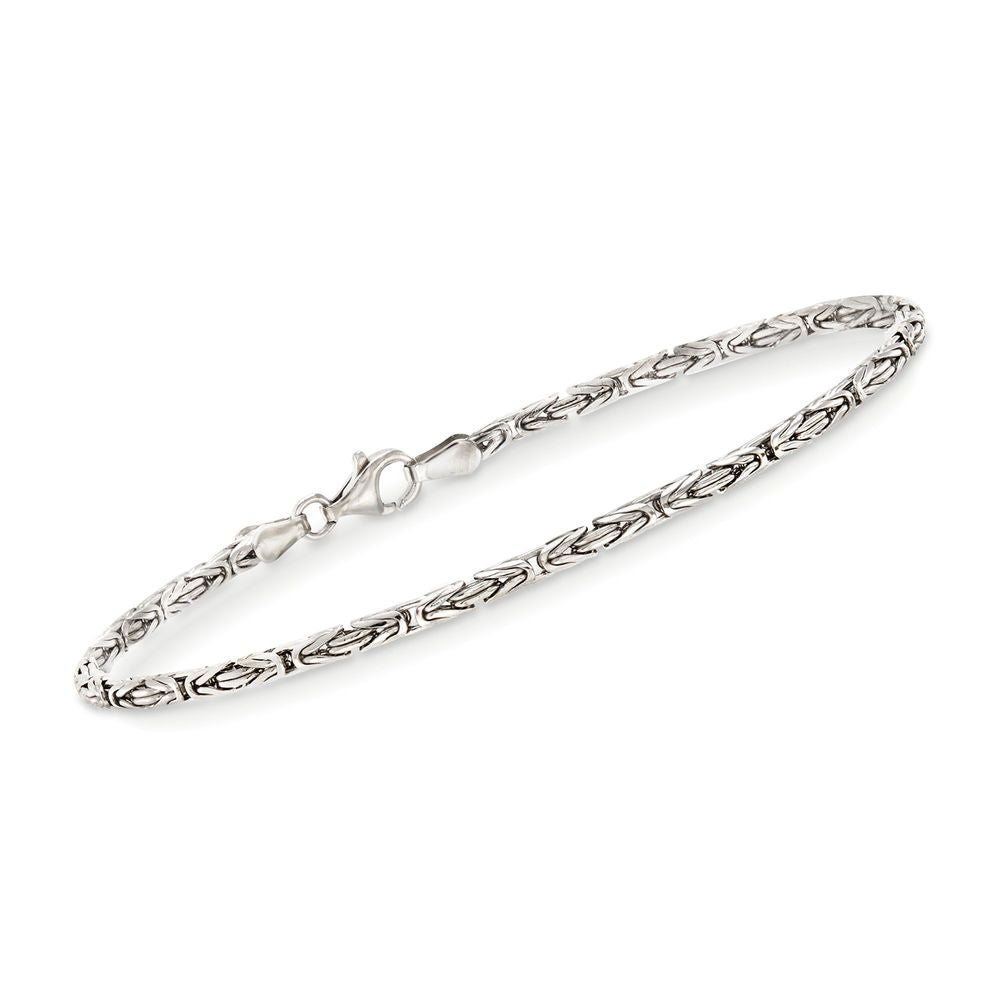 Byzantine Chain Link Men's Bracelet in 14K White Gold Plating