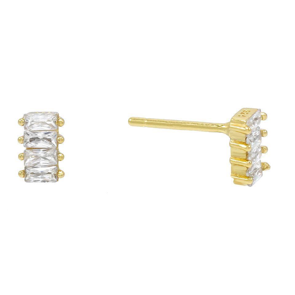 White Emerald Cut Linear Stud Earrings in 14K Gold (Multiple Options)