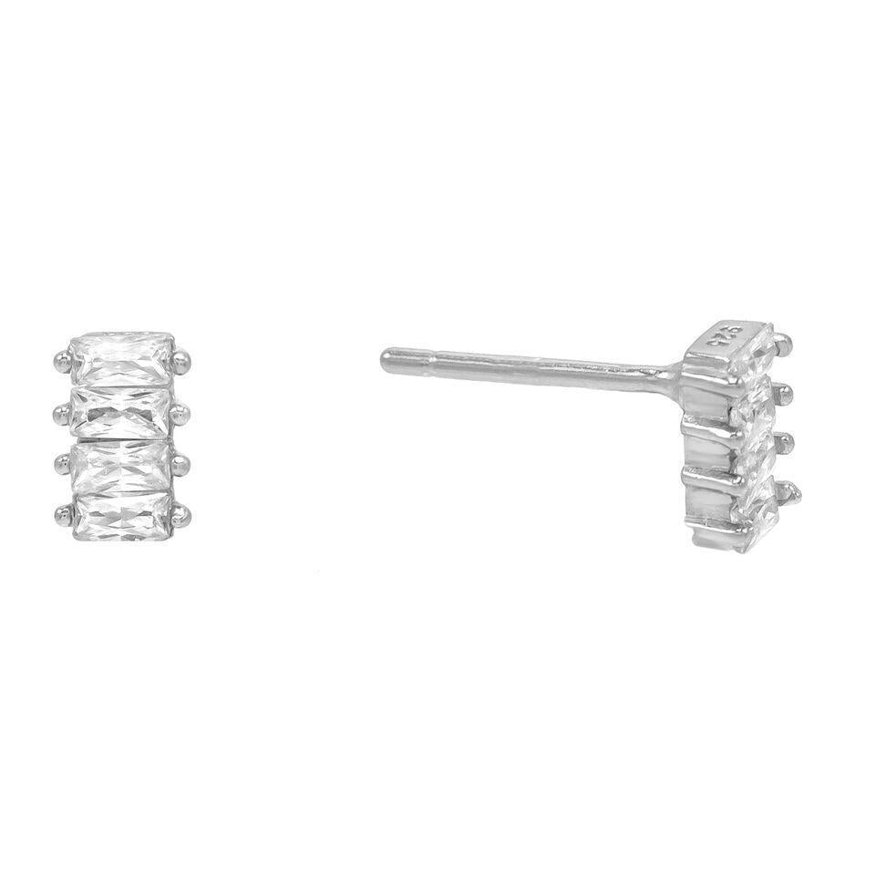 White Emerald Cut Linear Stud Earrings in 14K Gold (Multiple Options)