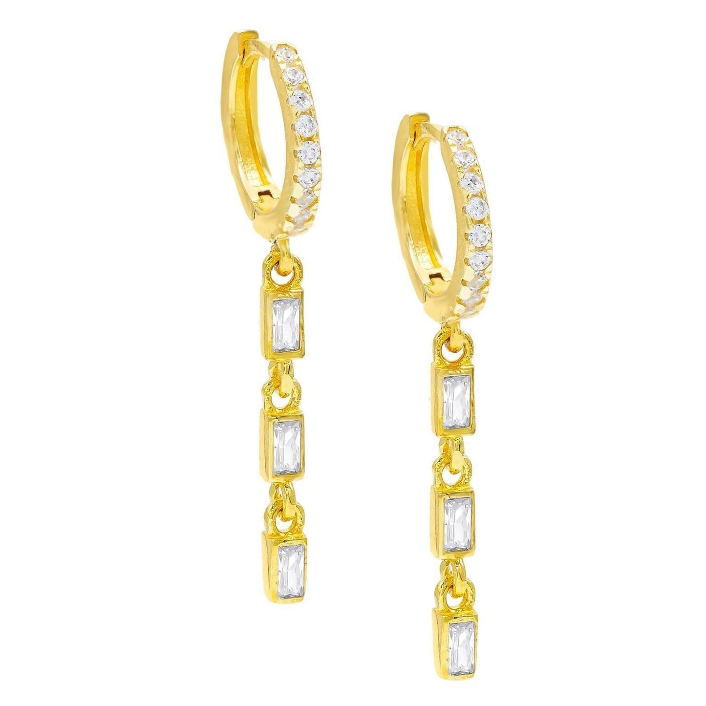 Simulated Gemstone Dangling Pav'e Clip On Earrings in 14K Gold - Four Options - ALILY