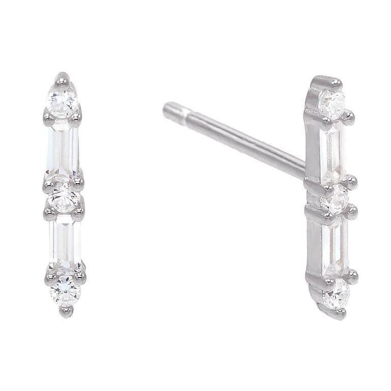 White Emerald Cut Linear Stud Earrings in 14K Gold (Multiple Options)