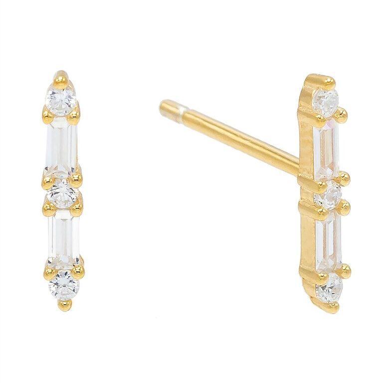 White Emerald Cut Linear Stud Earrings in 14K Gold (Multiple Options)