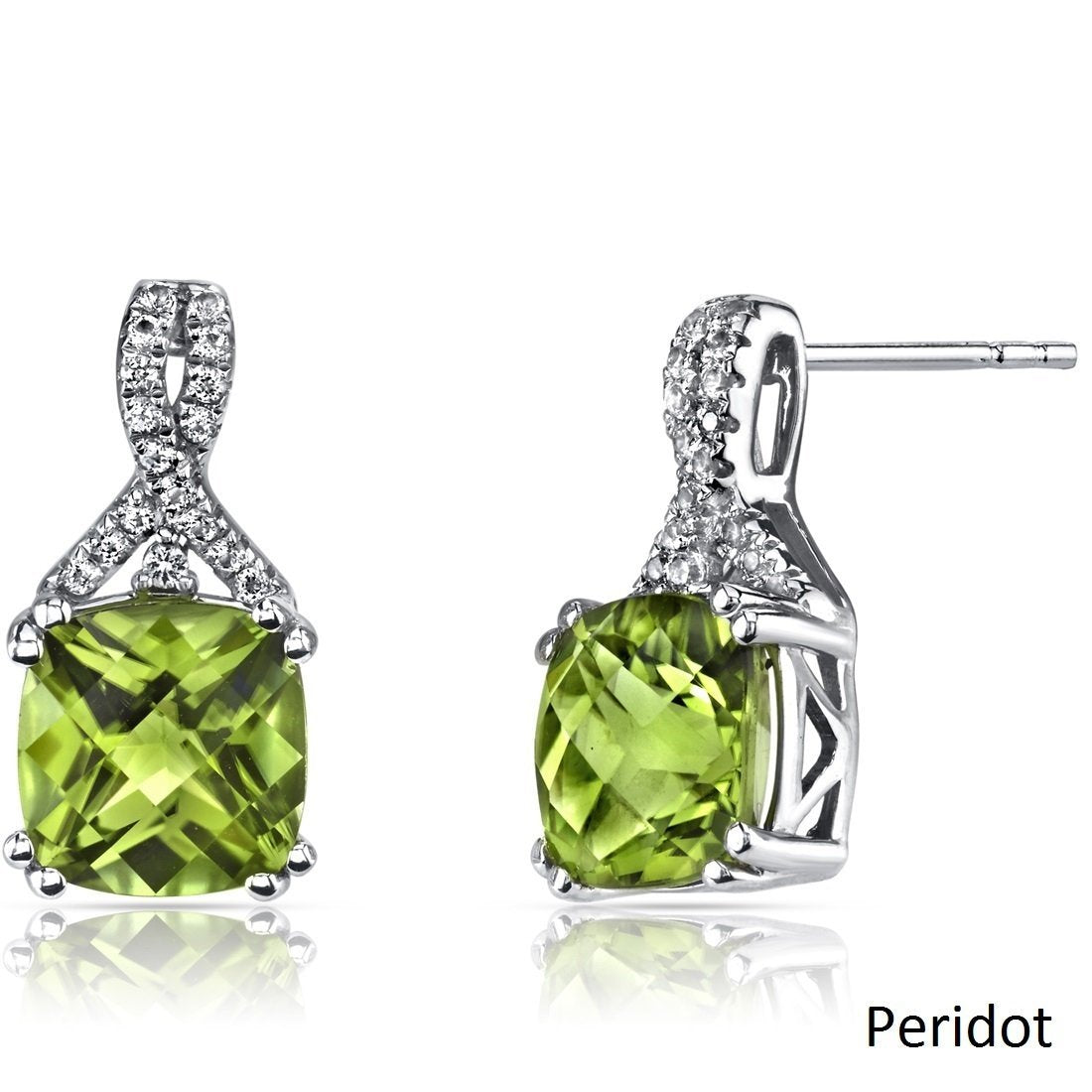 2.00 CT Cushion Cut Peridot Stud Earring in 18K White Gold Plated, Earring, ALILY , ALILY jewelryjewelry deals, swarovski crystal jewelry, groupon jewelry,, jewelry for mom,