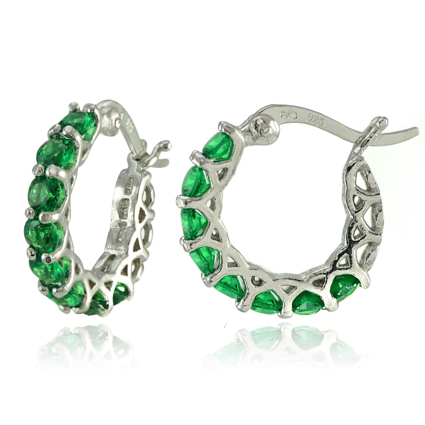 4.00 CT Emerald Gemstone 1" French Lock Hoop Earringin 18K White Gold Plated, Earring, ALILY , ALILY jewelryjewelry deals, swarovski crystal jewelry, groupon jewelry,, jewelry for mom,