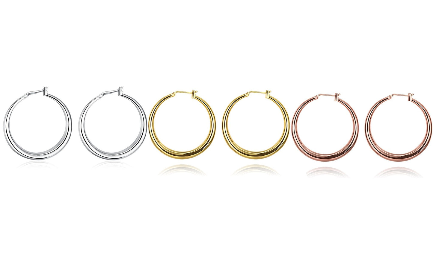 Italian-Made Gold Plated French Lock Hoop Earrings (3-Pack) - ALILY www..com fashion jewelry for women