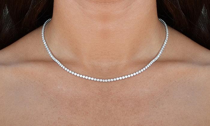 Tennis Necklace and Bracelet Set made With Austrian Crystals with Luxe Box - 18K White