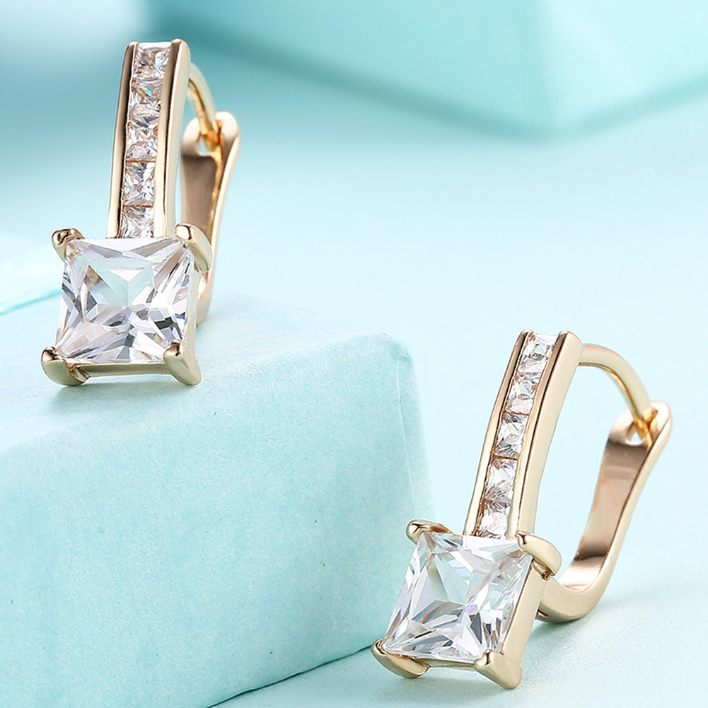 Princess Cut Square Huggie Earring in 18K Gold Plated with Crystals