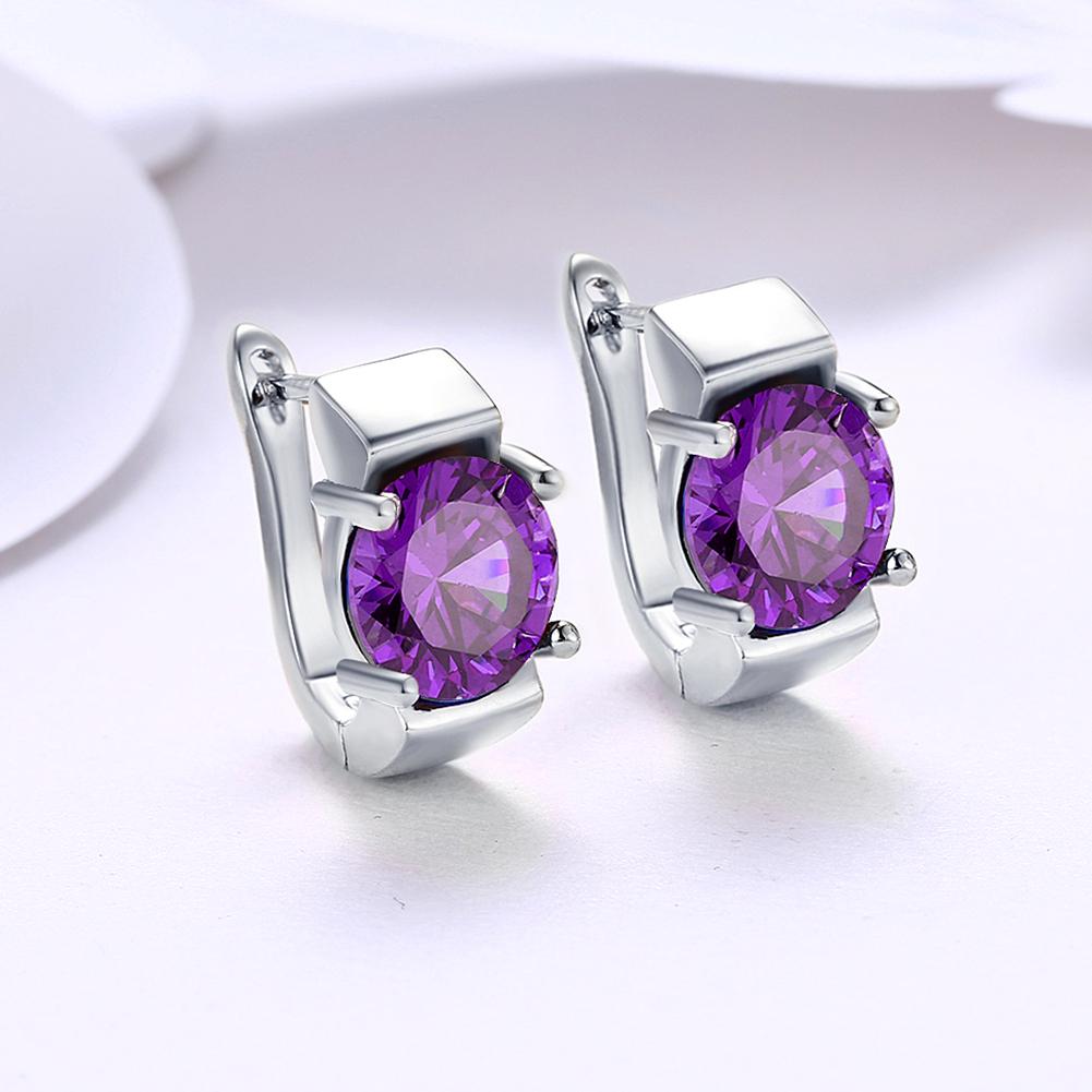 Simulated Amethyst Metallic Leverback Earrings Set in 18K White Gold - ALILY
