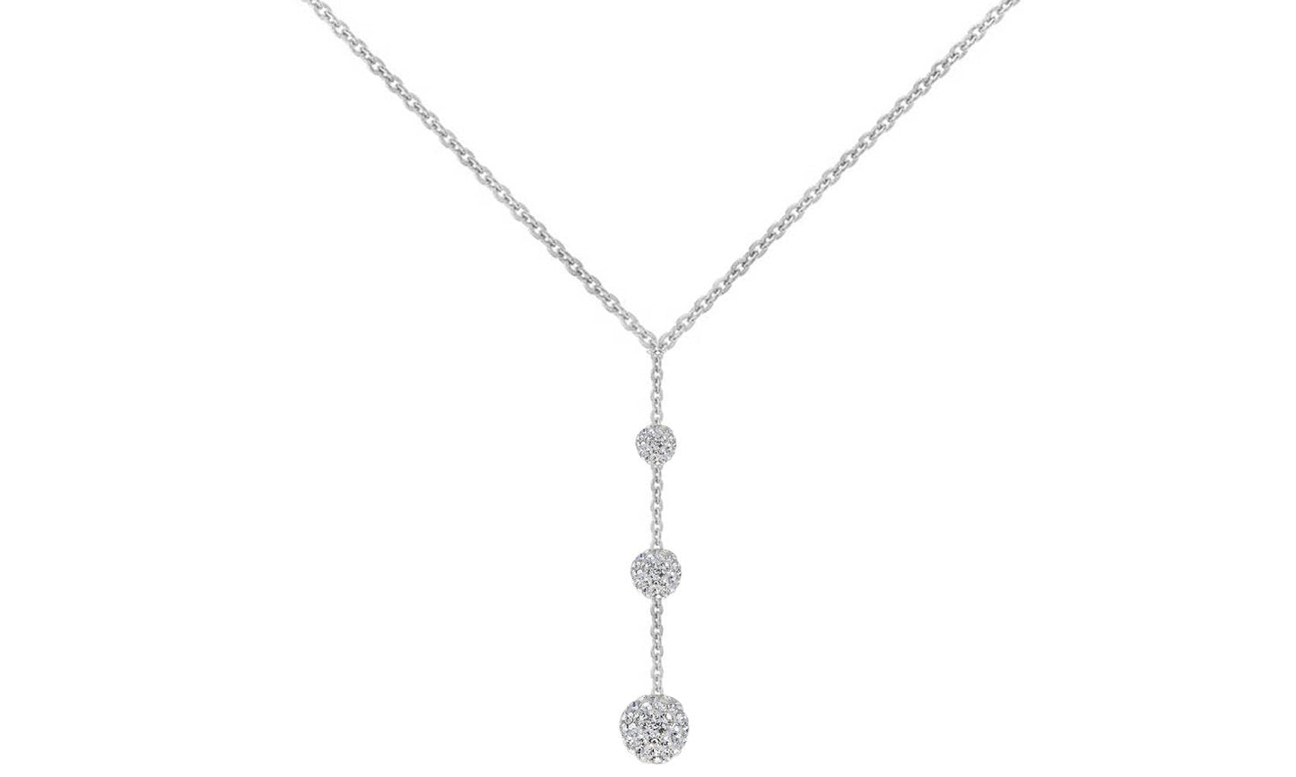 Tripple Embellished with Crystals Ball Drop Necklace in 18K White Gold Plated