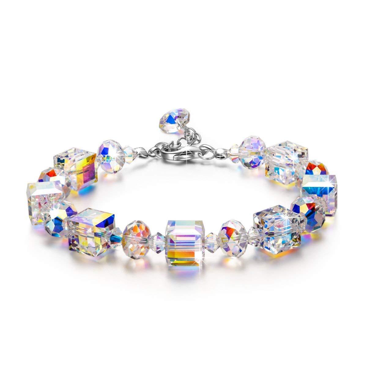 Aurora Borealis Geometric Shaped Bracelet in 18K White Gold Plating, Bracelet, ALILY , ALILY jewelryjewelry deals, swarovski crystal jewelry, groupon jewelry,, jewelry for mom,