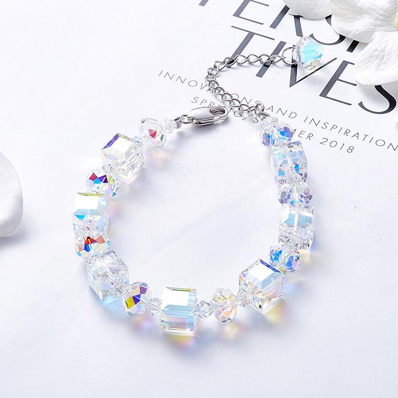 Stunning Aurora Borealis Geometric Shaped Bracelet in 18K White Gold Plating