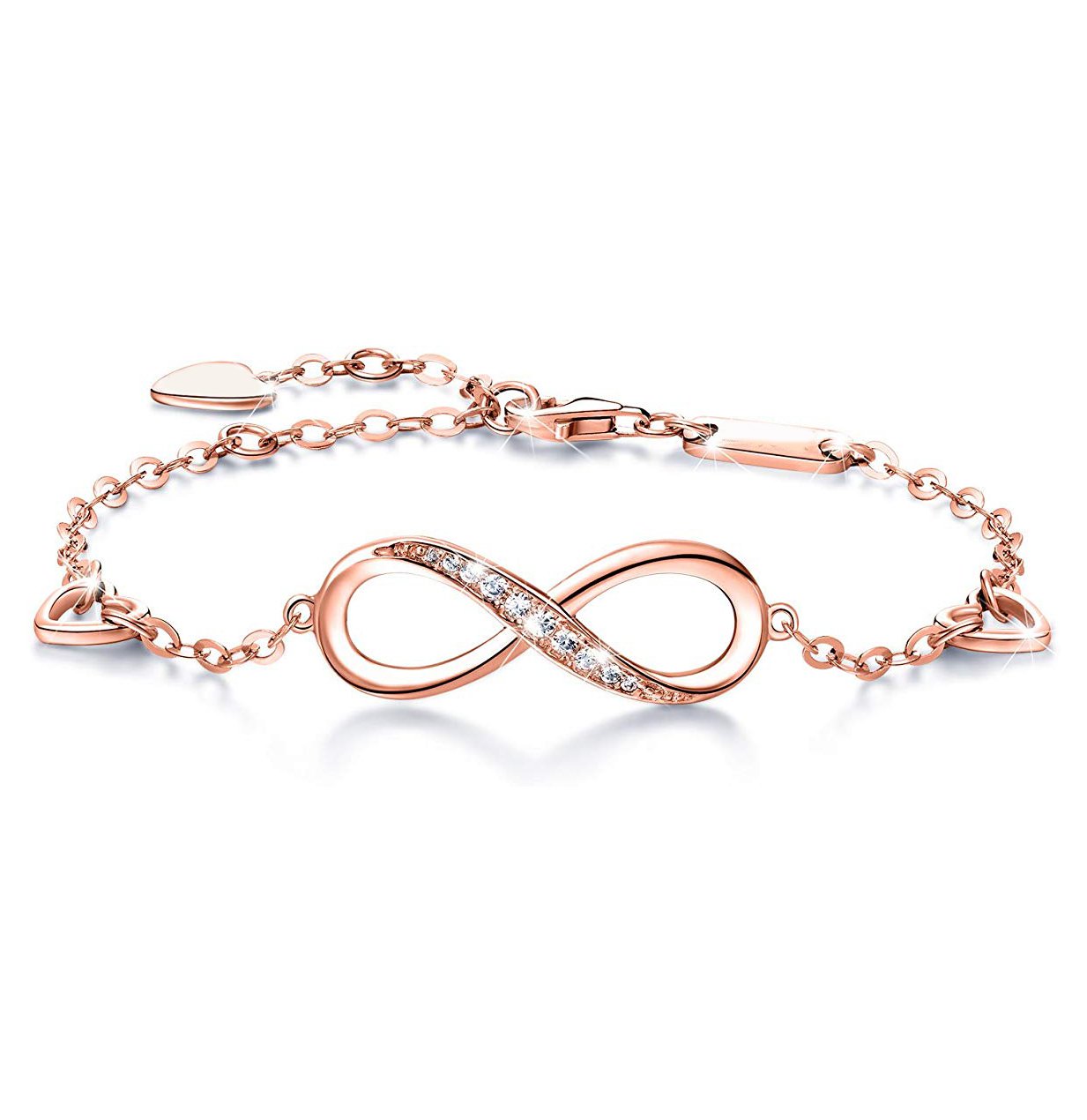 White Elements Infinite Pendant Chain Bracelet in 14K Rose Gold Plating