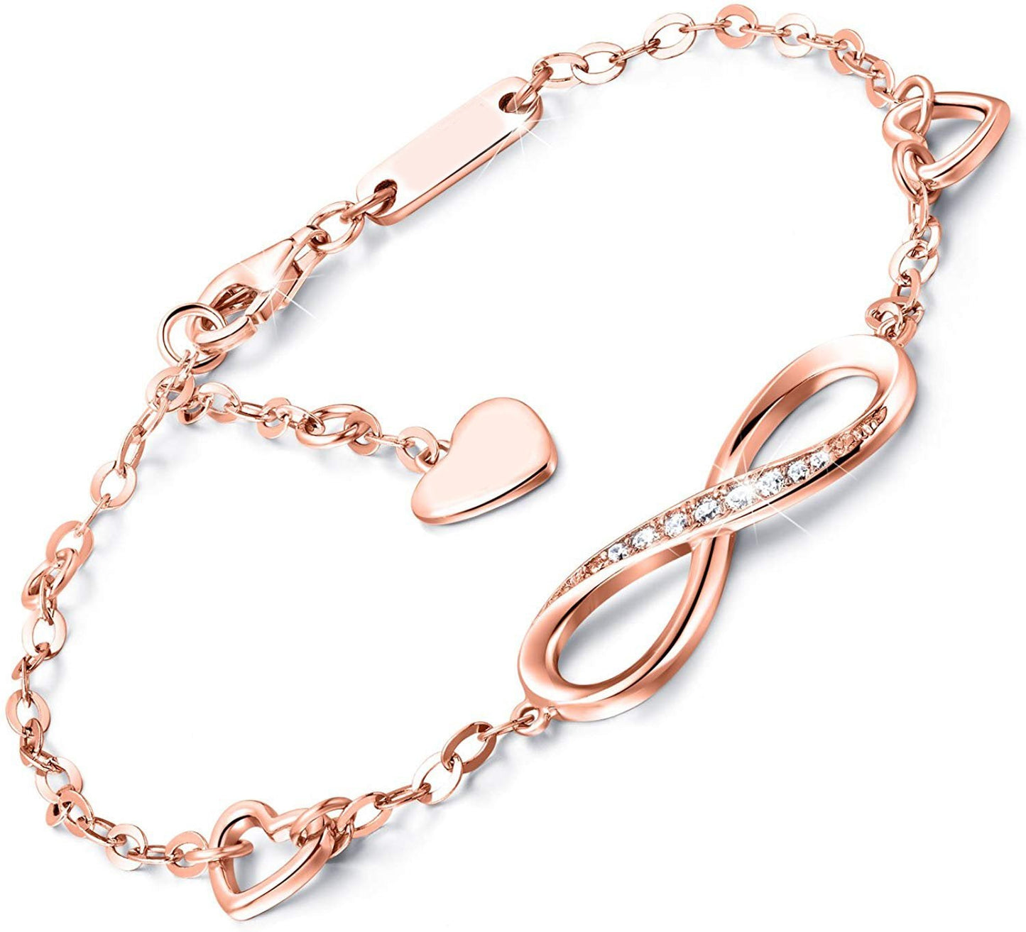 White Elements Infinite Pendant Chain Bracelet in 14K Rose Gold Plating