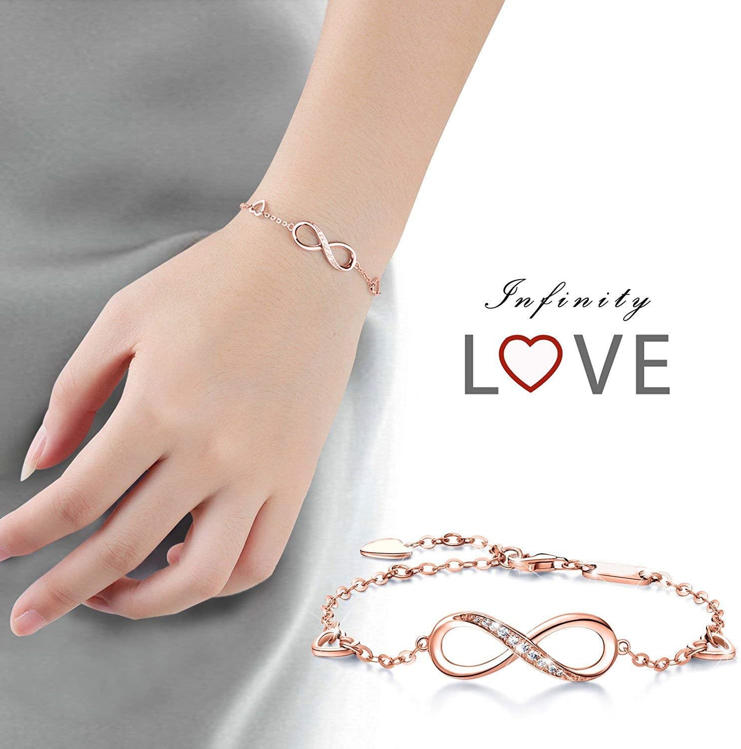 White Elements Infinite Pendant Chain Bracelet in 14K Rose Gold Plating