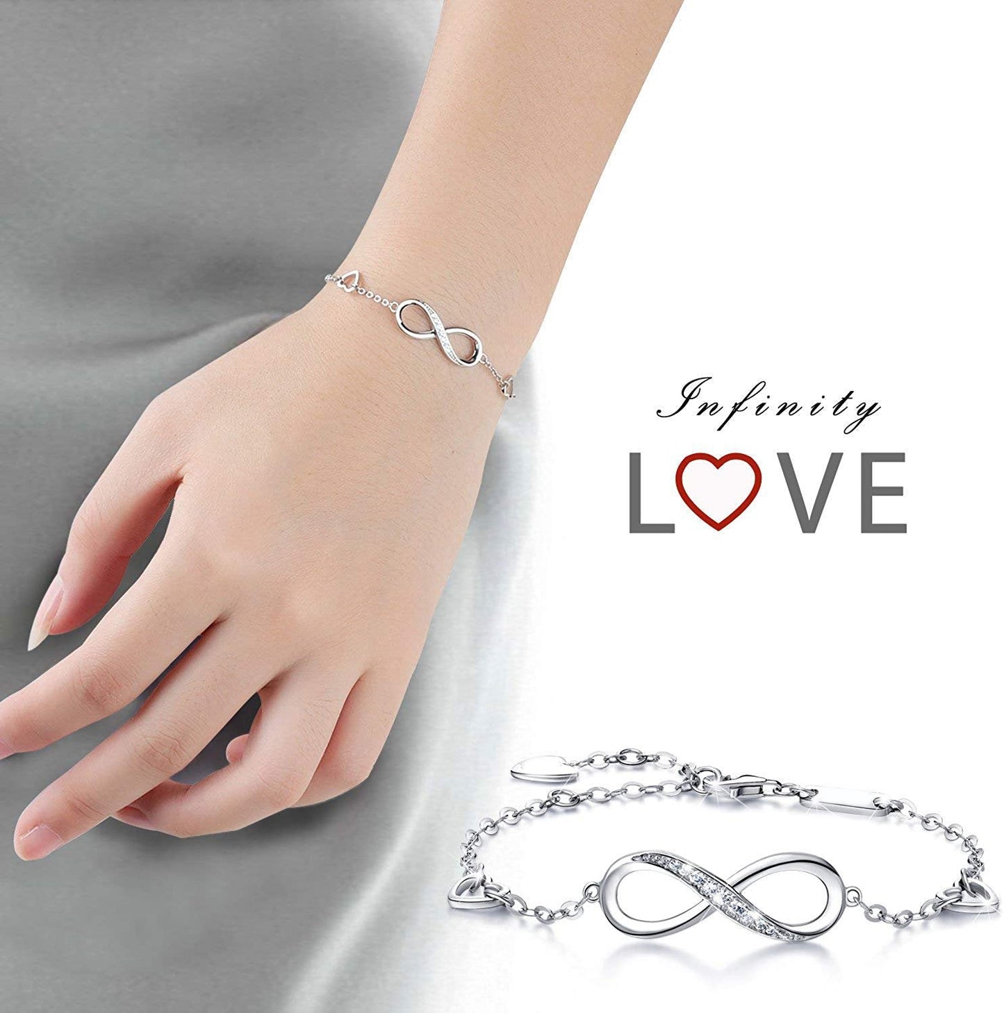 White Elements Infinite Pendant Chain Bracelet in 14K White Gold Plating