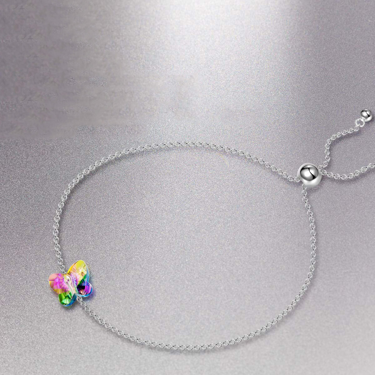 Elements Rainbow Butterfly Cubic Zirconia 14K White Gold Plated Bracelet