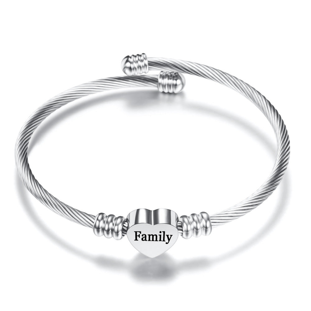 Gratuity Gift "Family" Stainless Steel Charm Bangle