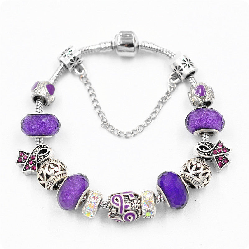 Filigree Crystal Pav'e Purple Awareness Charm Bracelet