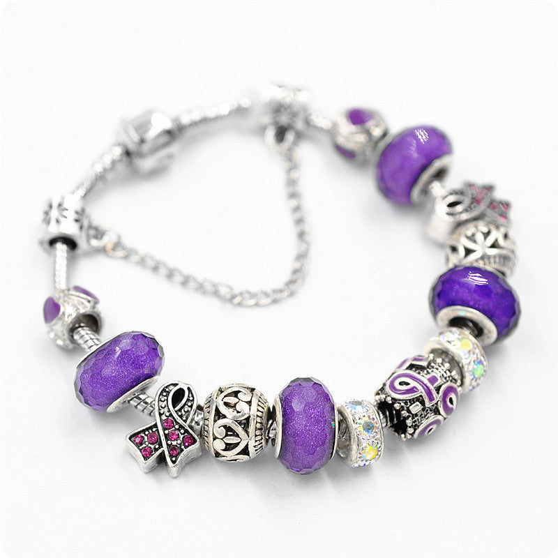 Filigree Crystal Pav'e Purple Awareness Charm Bracelet