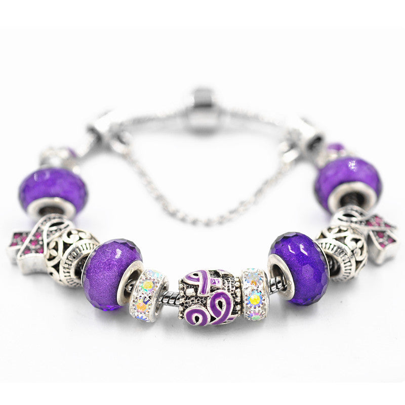 Filigree Crystal Pav'e Purple Awareness Charm Bracelet