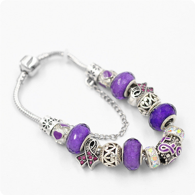 Filigree Crystal Pav'e Purple Awareness Charm Bracelet
