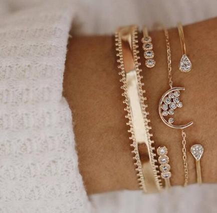 White Crystal Celestial 4 PC Bangle Set in 14K Gold - ALILY