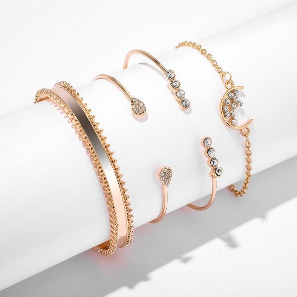 White Crystal Celestial 4 PC Bangle Set in 14K Gold - ALILY