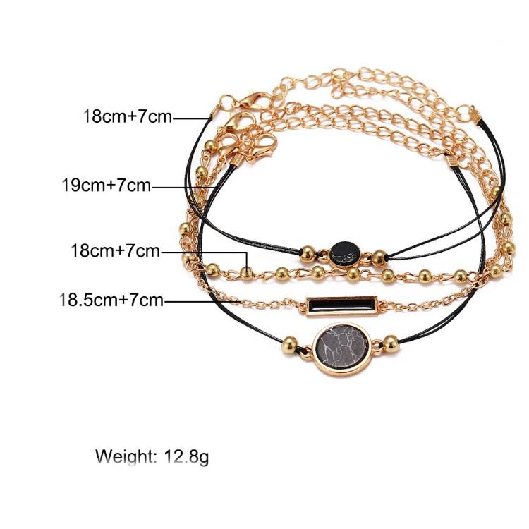 Black Lapis Marble Geometric 4 Piece Bracelet Set - ALILY