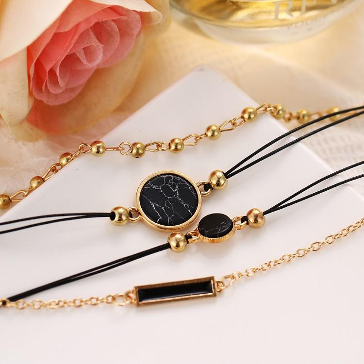 Black Lapis Marble Geometric 4 Piece Bracelet Set - ALILY