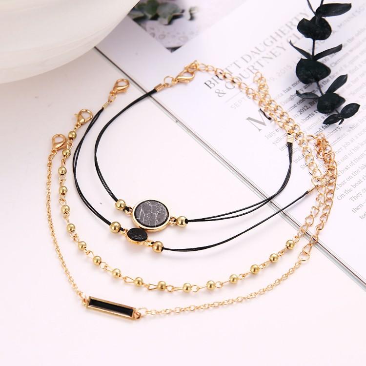 Black Lapis Marble Geometric 4 Piece Bracelet Set - ALILY